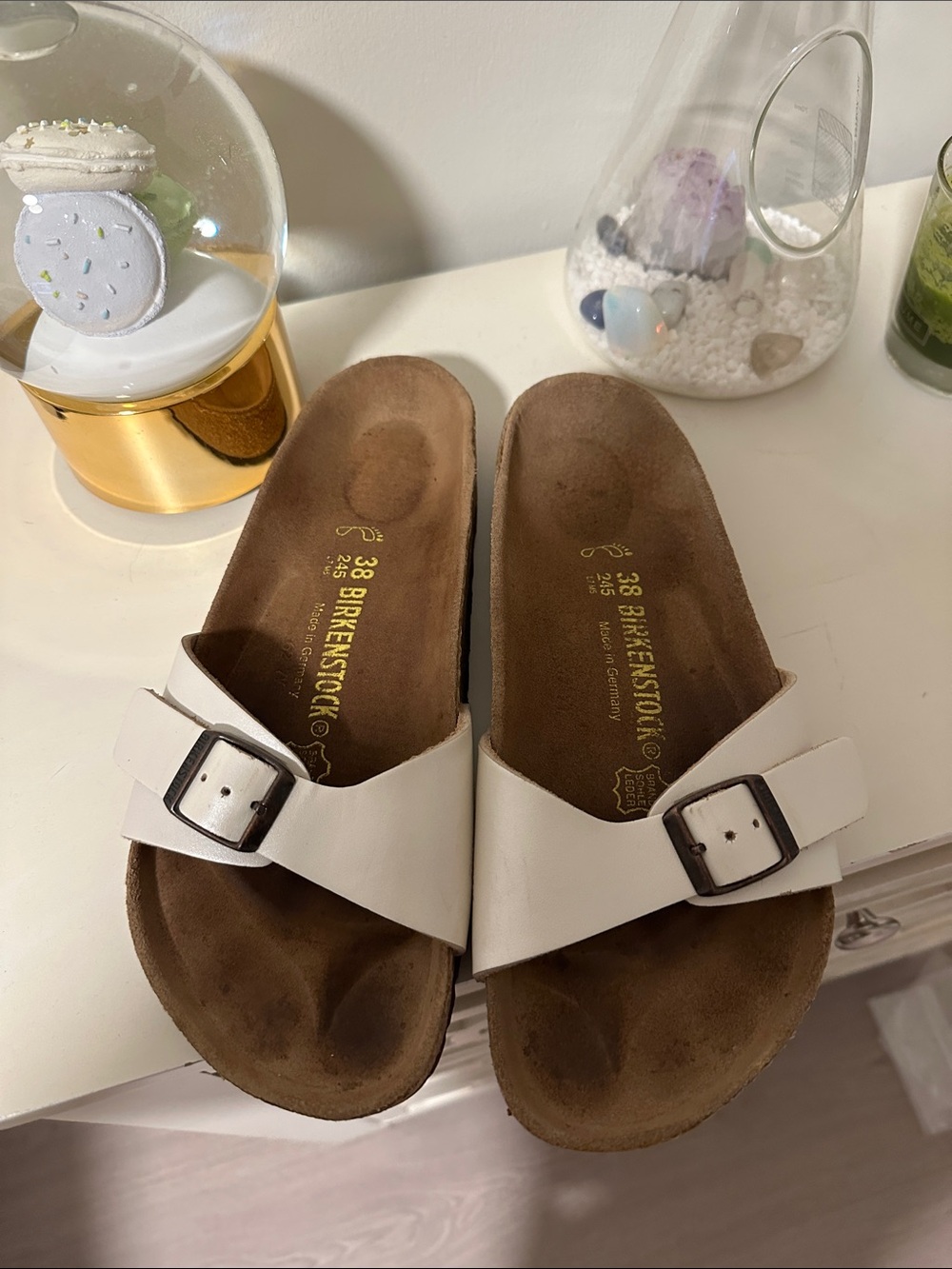 Birkenstock Kids White Single Strap Slide Sandals with Buckle